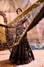 Regal Black Jalpuri Silk Embroidered Lehenga Set