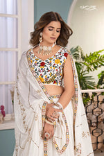Ivory Chinon Silk Embroidered Lehenga Ensemble