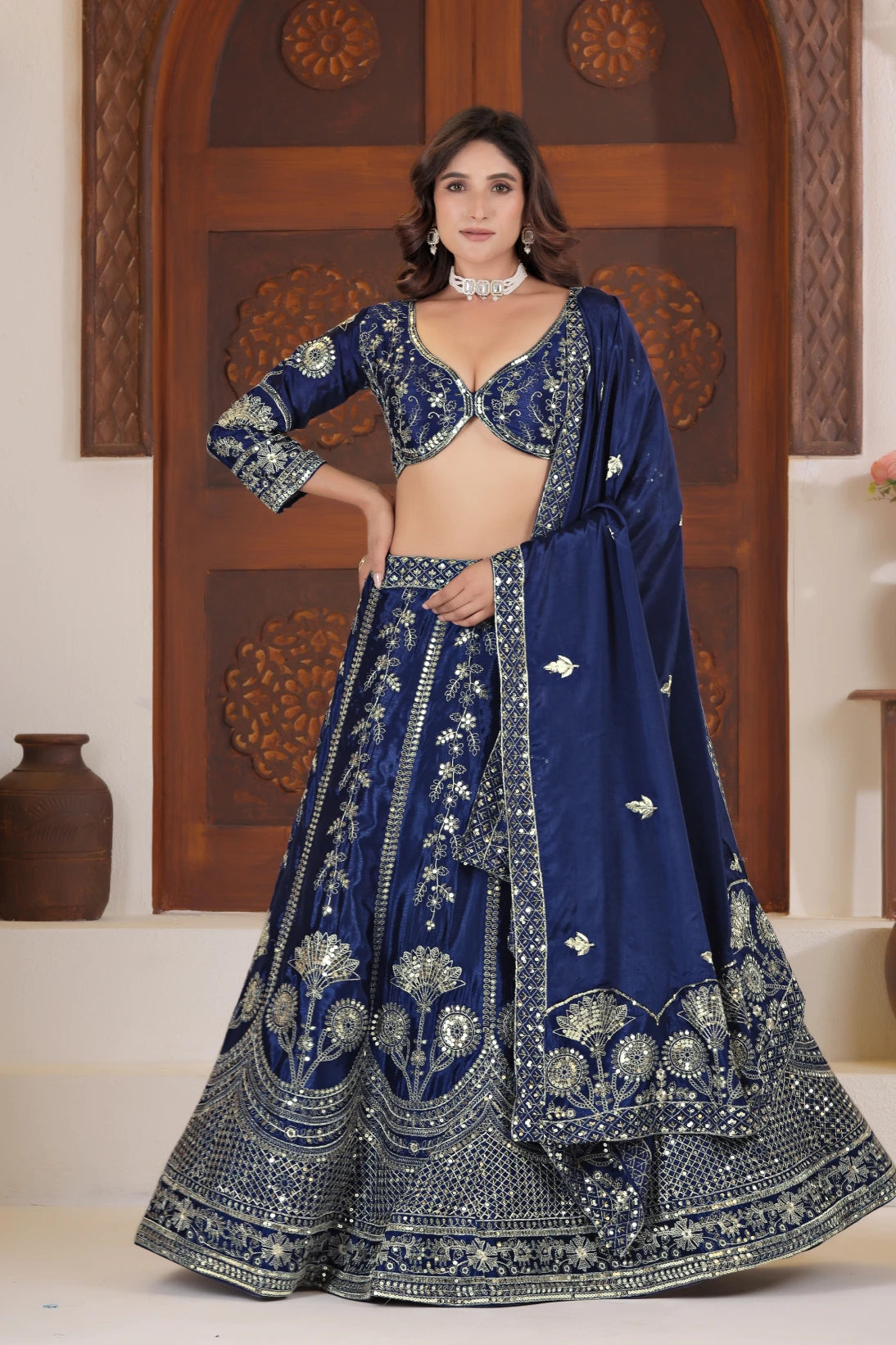 Imperial Chinon Silk Zari Embroidered Lehenga Ensemble