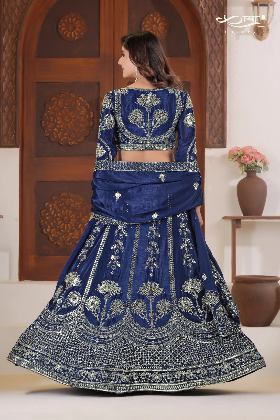 Imperial Chinon Silk Zari Embroidered Lehenga Ensemble