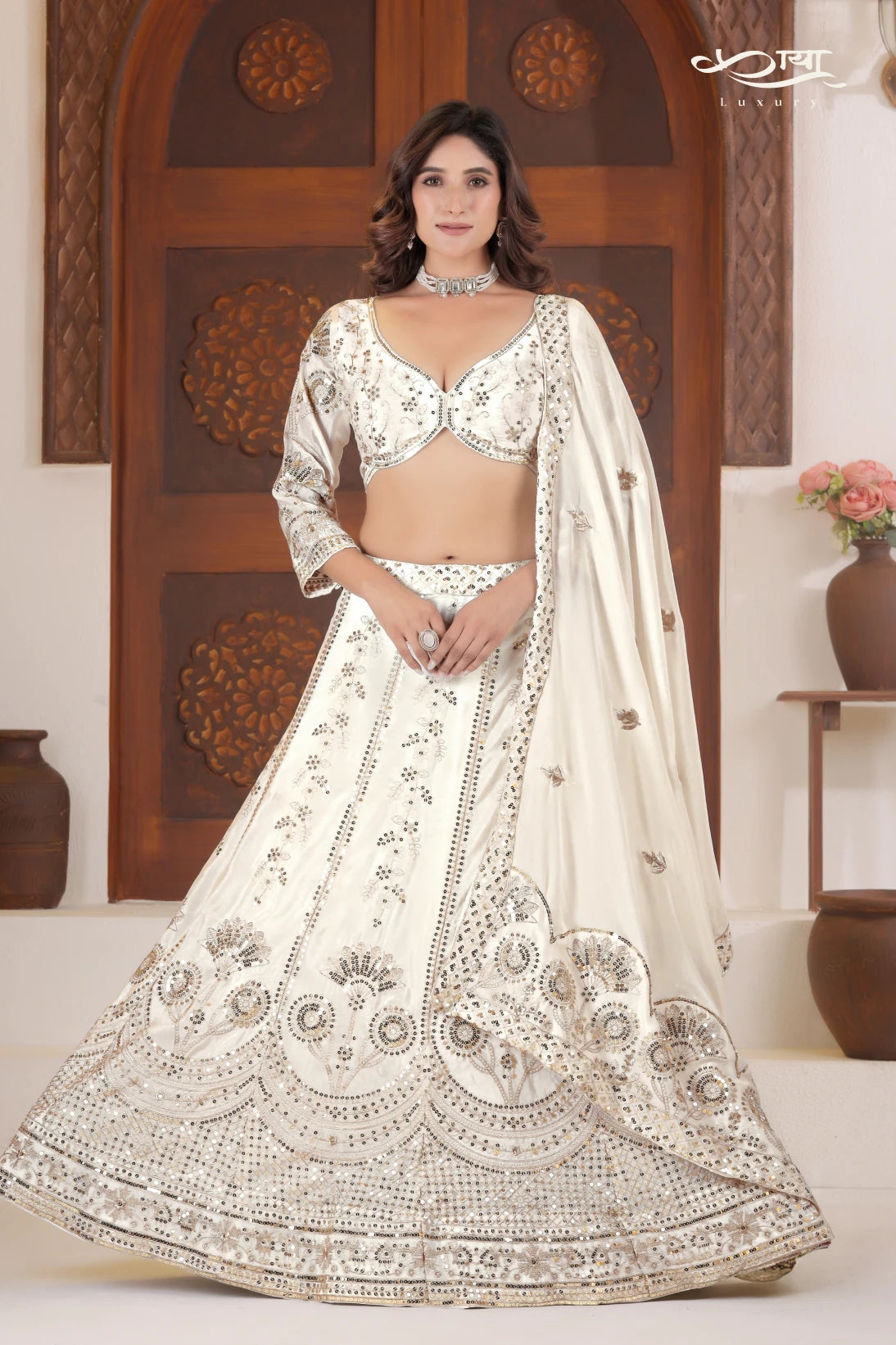Imperial Chinon Silk Zari Embroidered Lehenga Ensemble