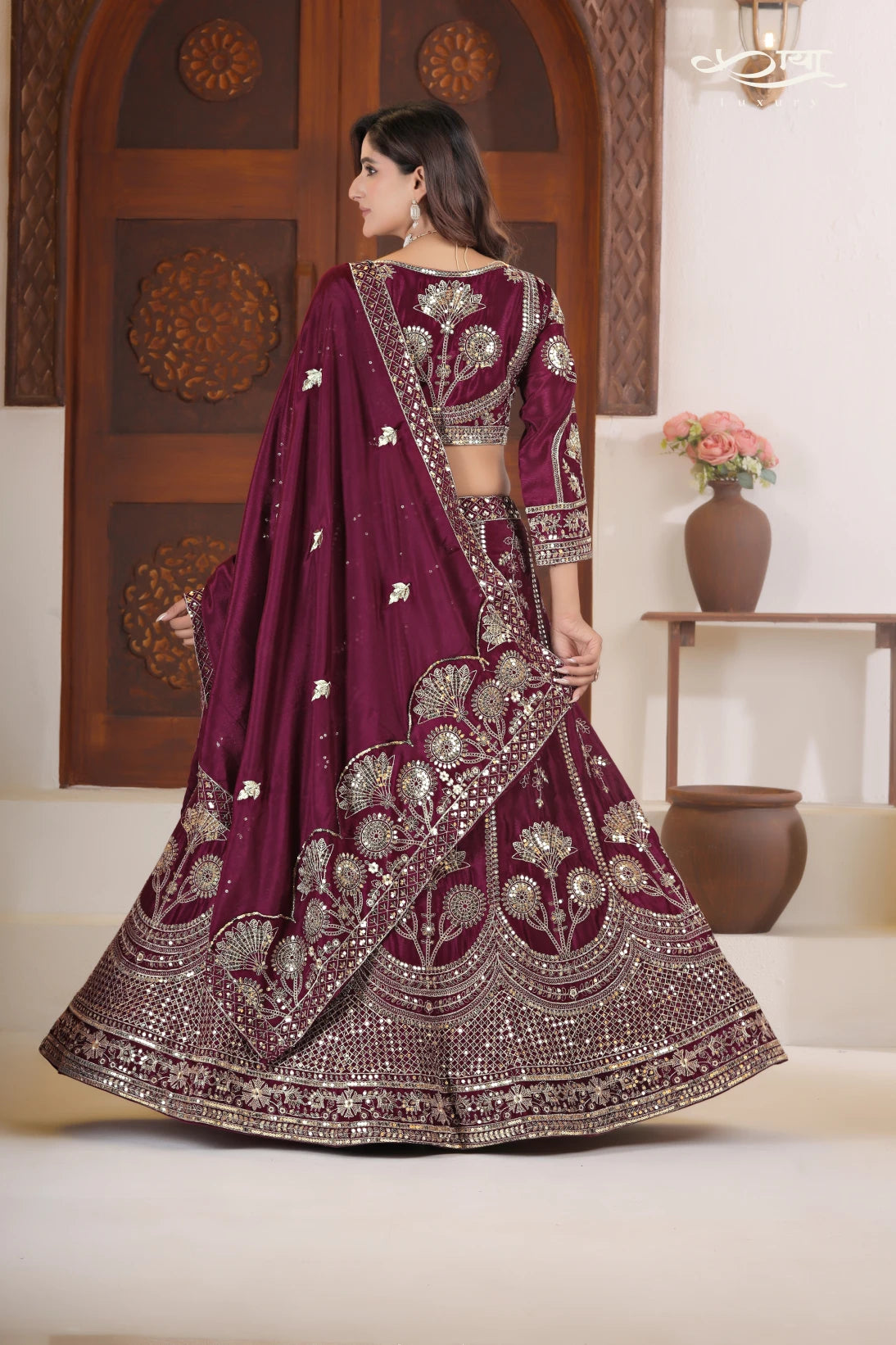 Imperial Chinon Silk Zari Embroidered Lehenga Ensemble