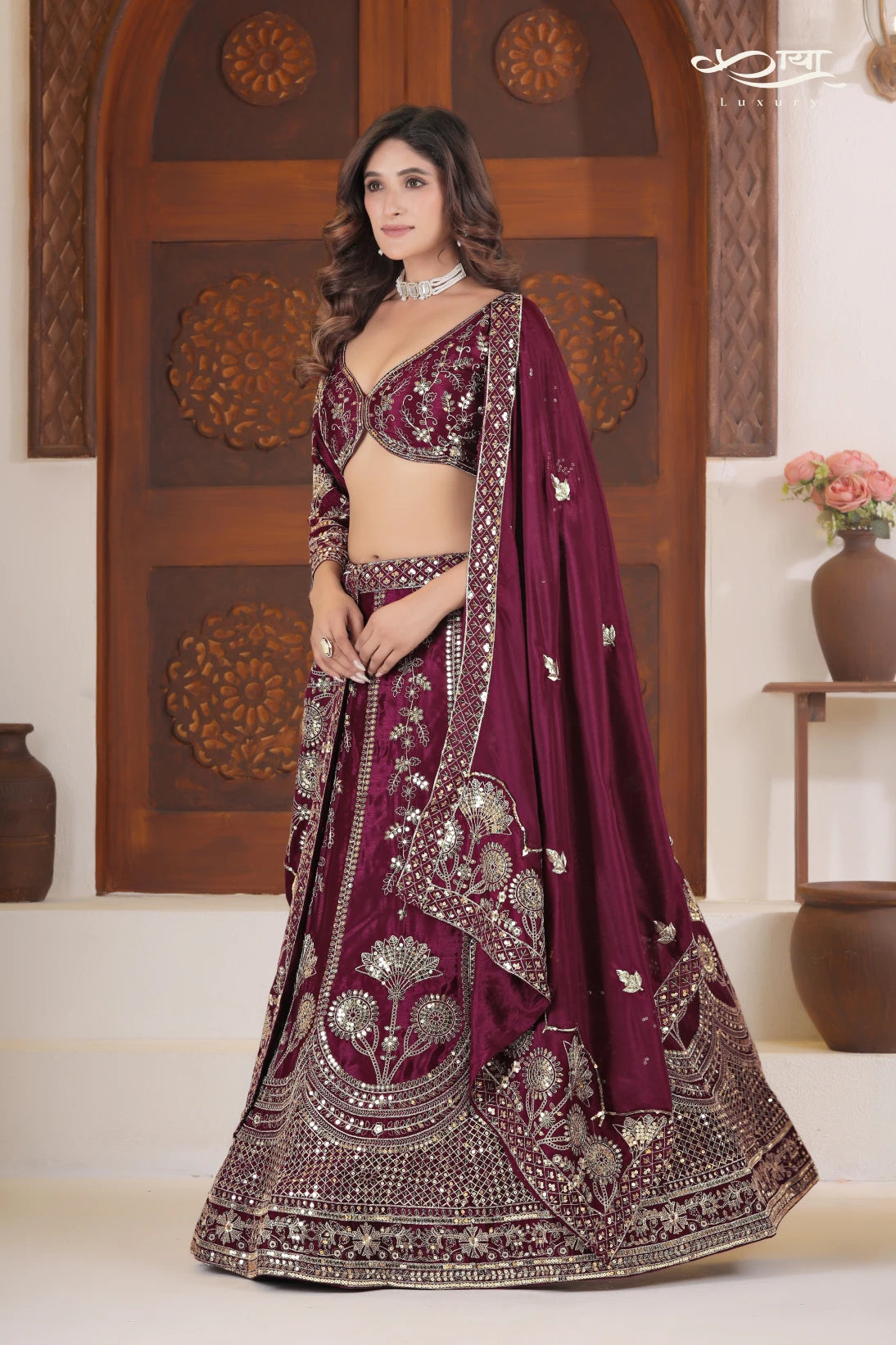 Imperial Chinon Silk Zari Embroidered Lehenga Ensemble