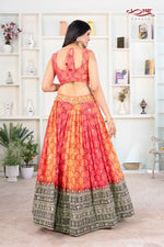 Sunset Chinon Silk Printed and Embroidered Lehenga Ensemble
