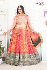 Sunset Chinon Silk Printed and Embroidered Lehenga Ensemble