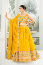 Sunshine Yellow Star Georgette Embroidered Lehenga Ensemble