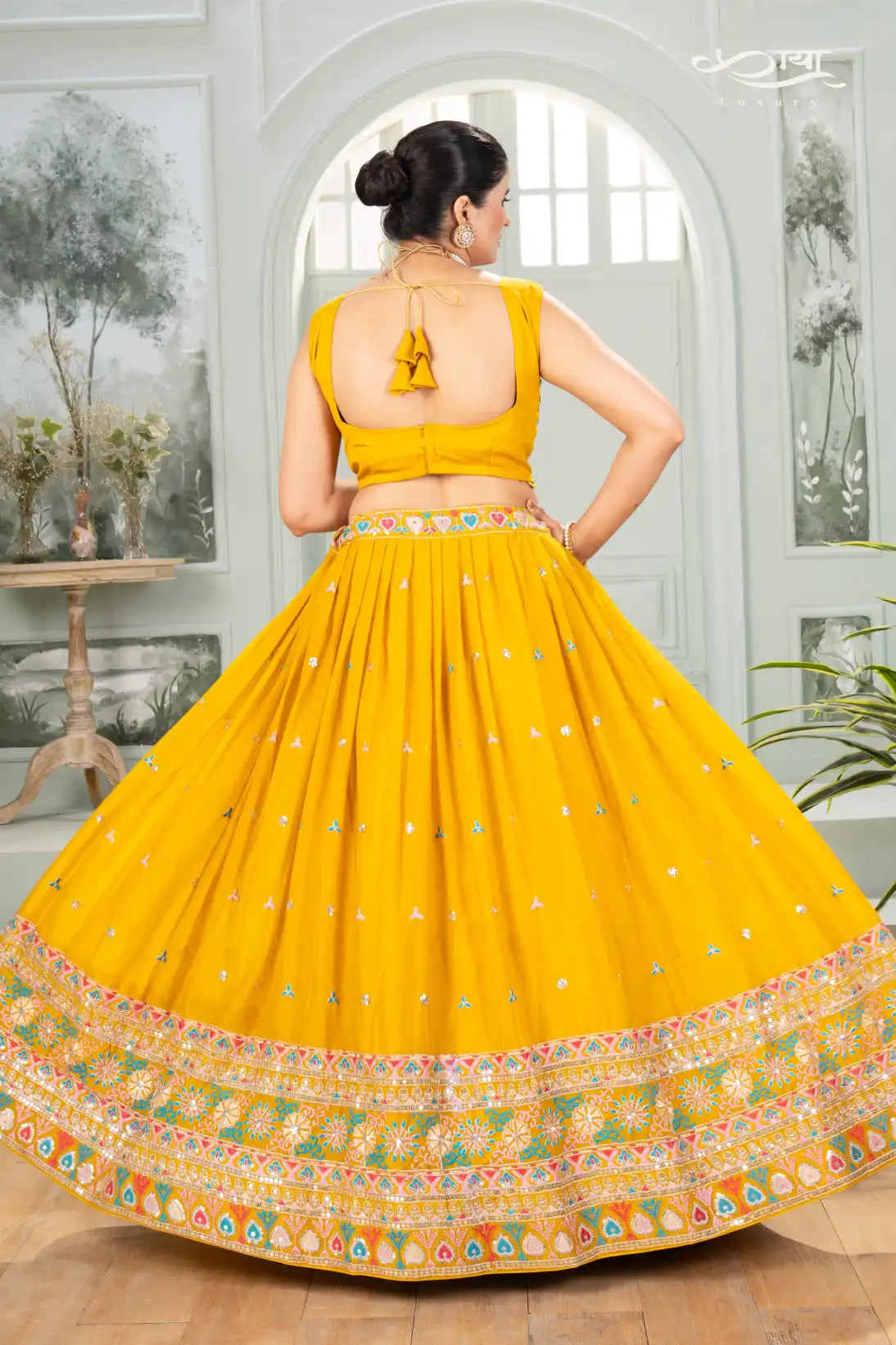 Sunshine Yellow Star Georgette Embroidered Lehenga Ensemble