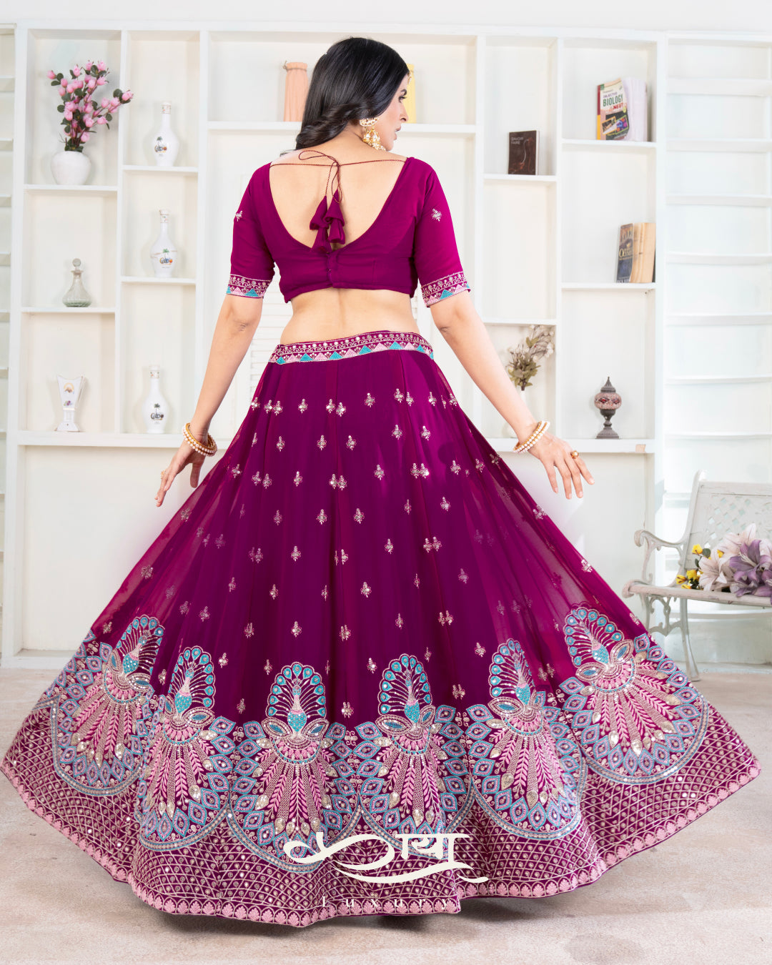 Premium Faux Georgette Embroidered Lehenga Set - Showroom Designer Collection