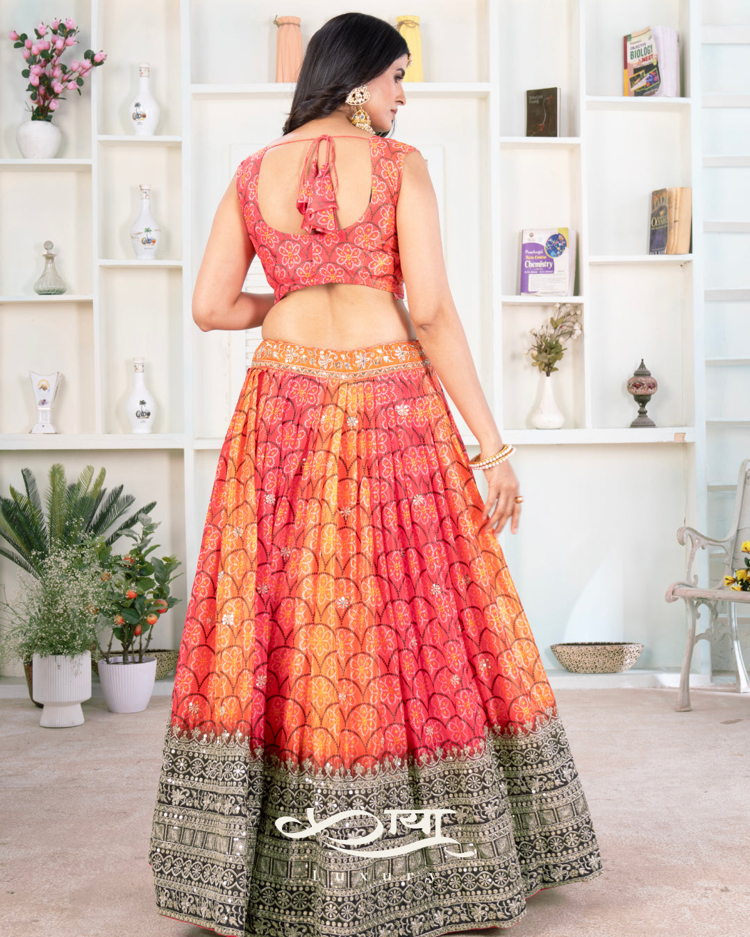Chinon Silk Lehenga Set with Digital Print & Sequin Embroidery | Premium Boutique Collection