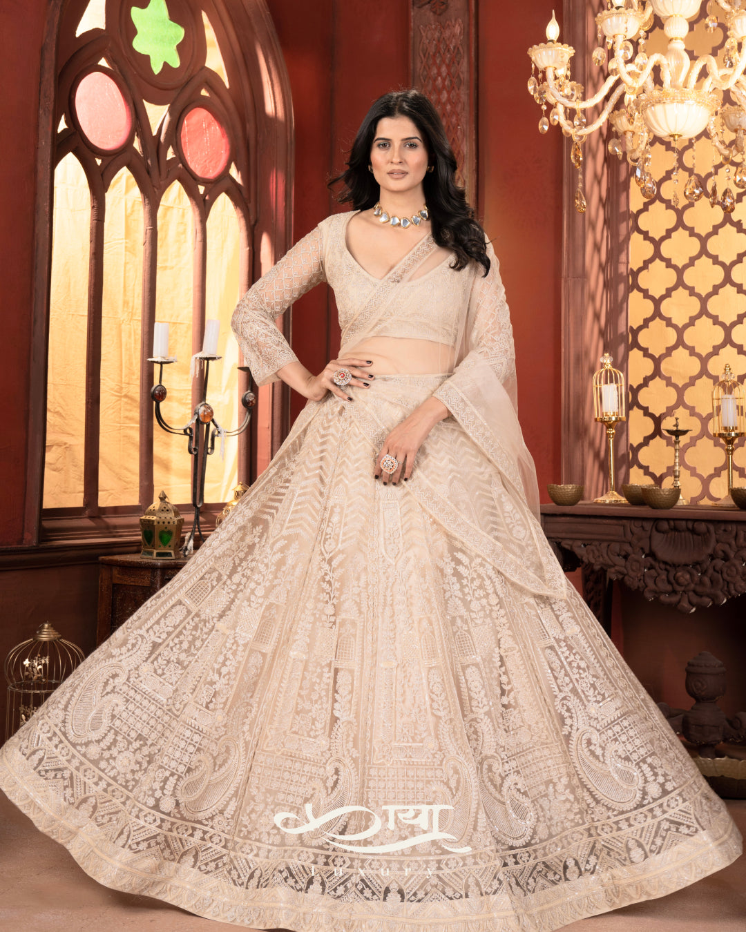 Premium Net Embroidered Lehenga Set | Designer Showroom Collection - KaayaLuxe