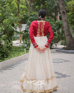 Kora Cotton Gota-Patti Navratri Lehenga Choli with Embroidered Roman Silk Blouse