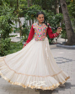 Kora Cotton Gota-Patti Navratri Lehenga Choli with Embroidered Roman Silk Blouse