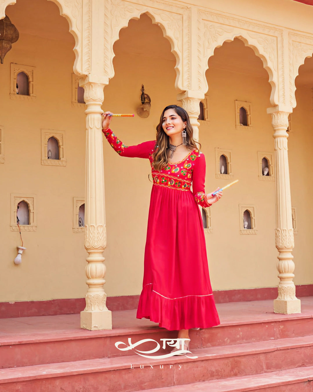 Reyon Kutchi Gamthi Work Festive Kurti | Navratri Collection 2025