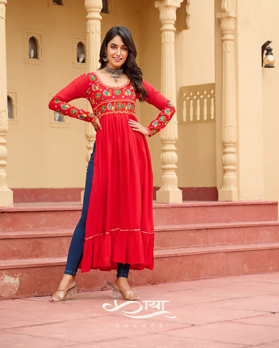 Reyon Kutchi Gamthi Work Festive Kurti | Navratri Collection 2025
