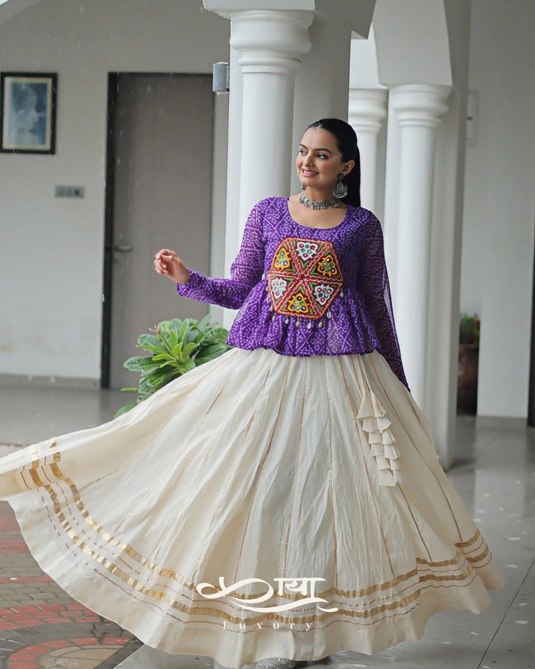 Kora Cotton Gota-Patti Lehenga with Bandhani Kutchi Patchwork | Navratri Collection 2025