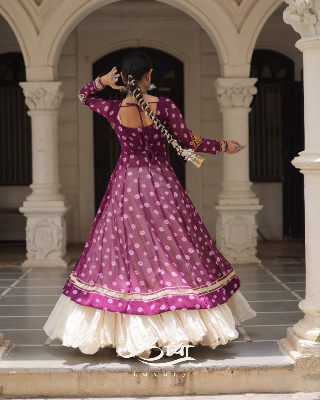 12-Meter Flair Kora Cotton Lehenga with Bandhani Kutchi Patchwork Georgette Kurti| Navratri Collection 2025