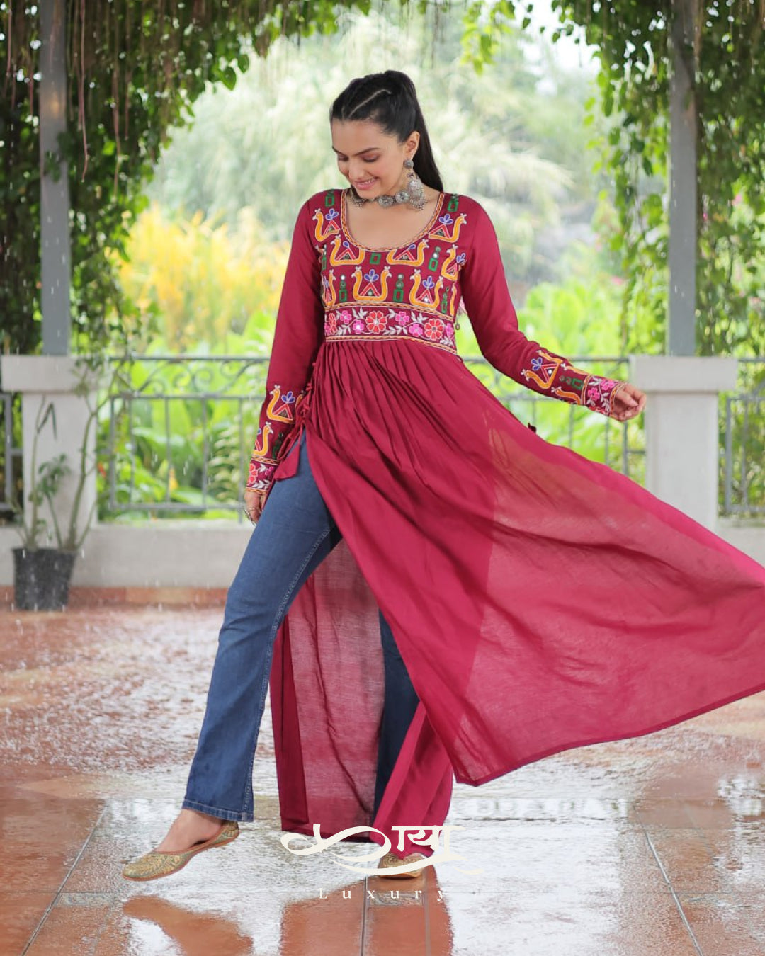 Reyon Kutchi Gamthi Embroidered Festive Kurti| Navratri Collection 2025