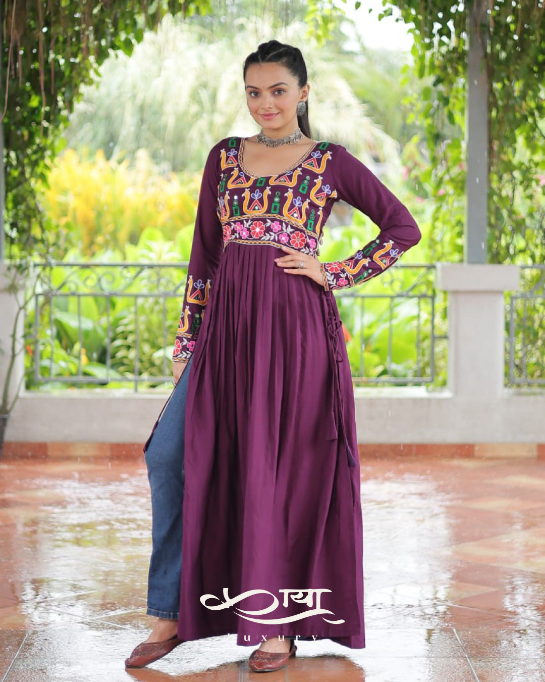 Reyon Kutchi Gamthi Embroidered Festive Kurti| Navratri Collection 2025