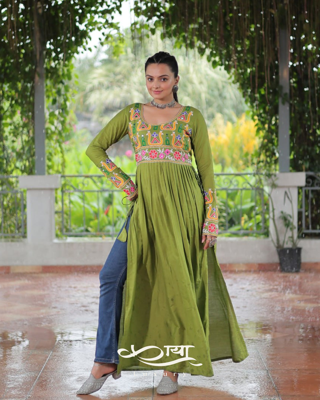 Reyon Kutchi Gamthi Embroidered Festive Kurti| Navratri Collection 2025