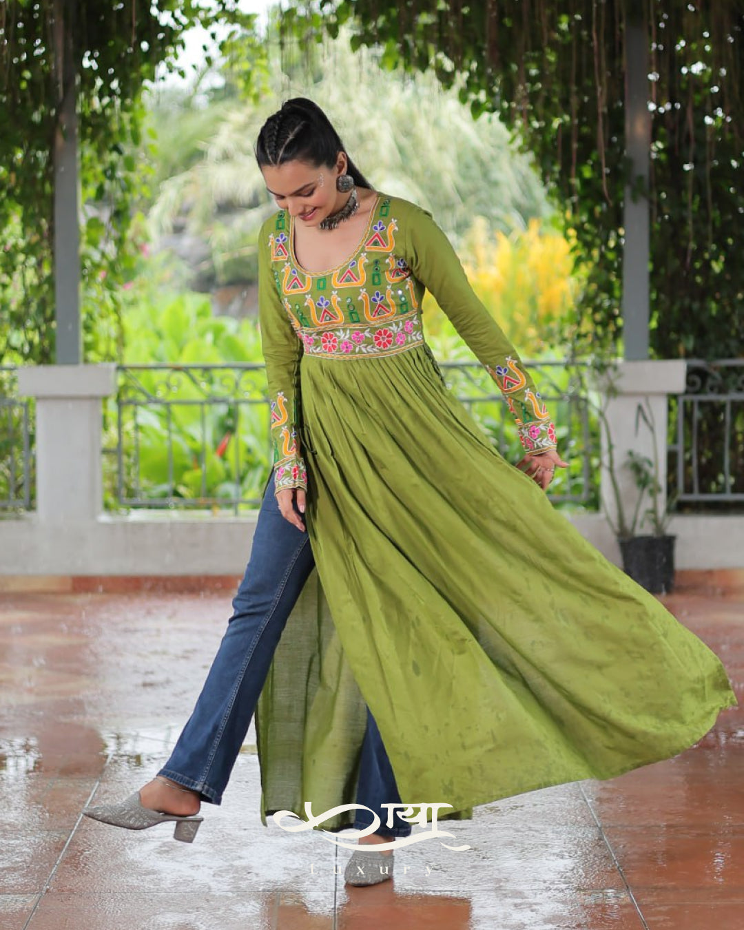 Reyon Kutchi Gamthi Embroidered Festive Kurti| Navratri Collection 2025