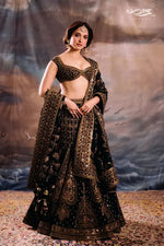 Regal Black Jalpuri Silk Embroidered Lehenga Set