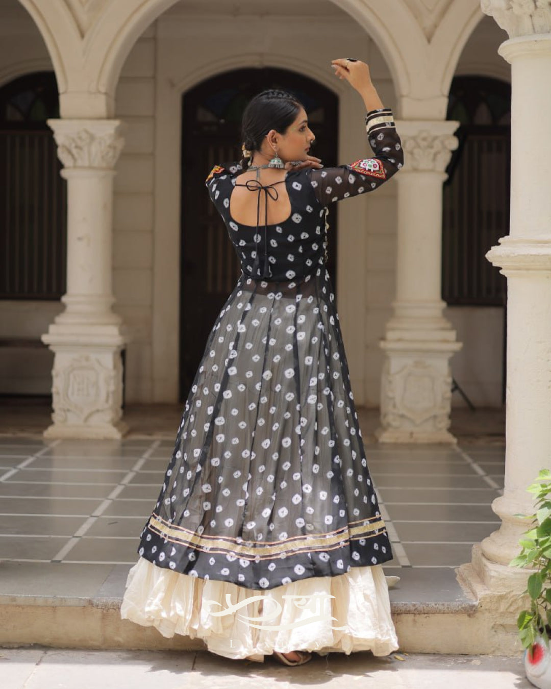 12-Meter Flair Kora Cotton Lehenga with Bandhani Kutchi Patchwork Georgette Kurti| Navratri Collection 2025