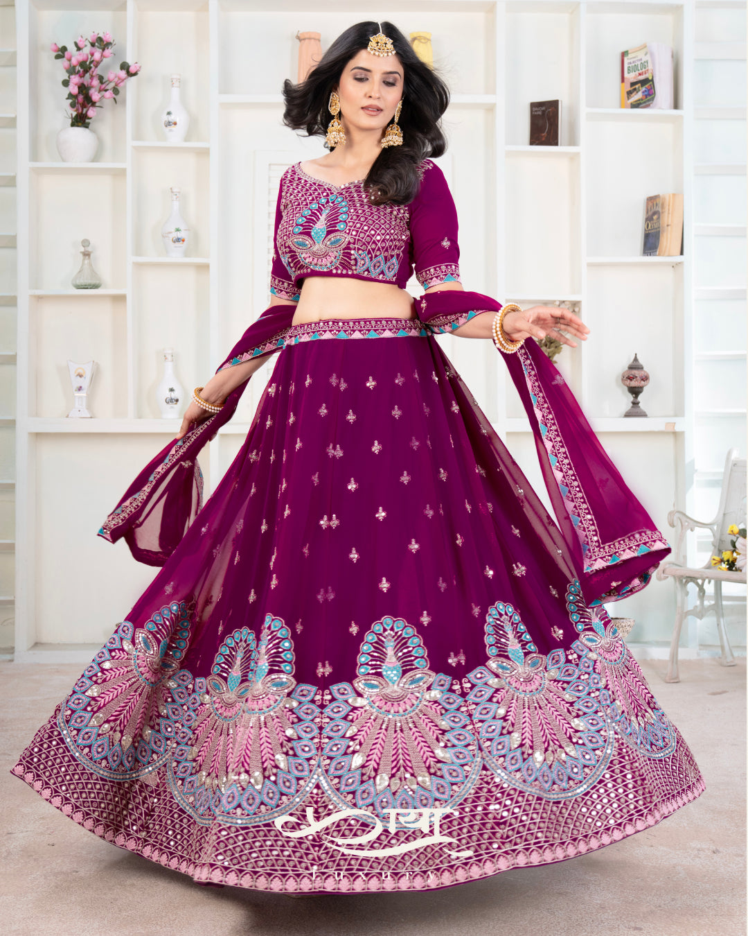 Premium Faux Georgette Embroidered Lehenga Set - Showroom Designer Collection