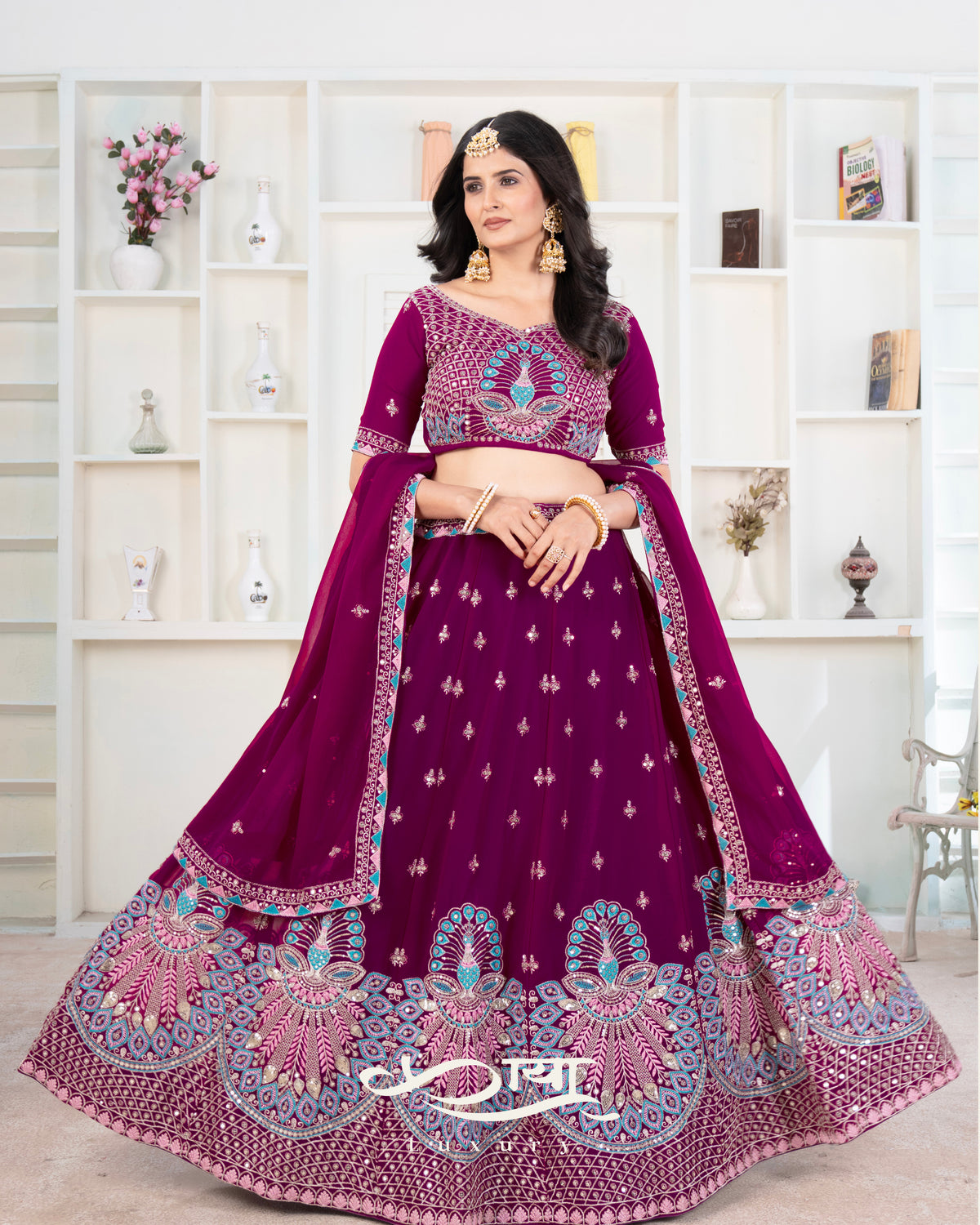 Premium Faux Georgette Embroidered Lehenga Set - Showroom Designer Collection