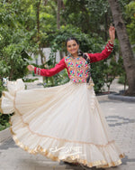 Kora Cotton Gota-Patti Navratri Lehenga Choli with Embroidered Roman Silk Blouse