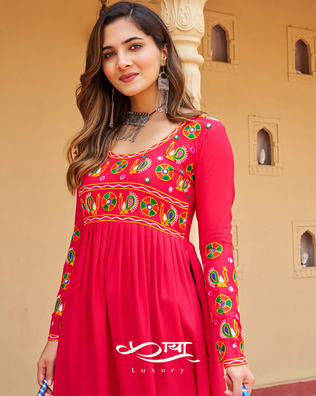 Reyon Kutchi Gamthi Work Festive Kurti | Navratri Collection 2025
