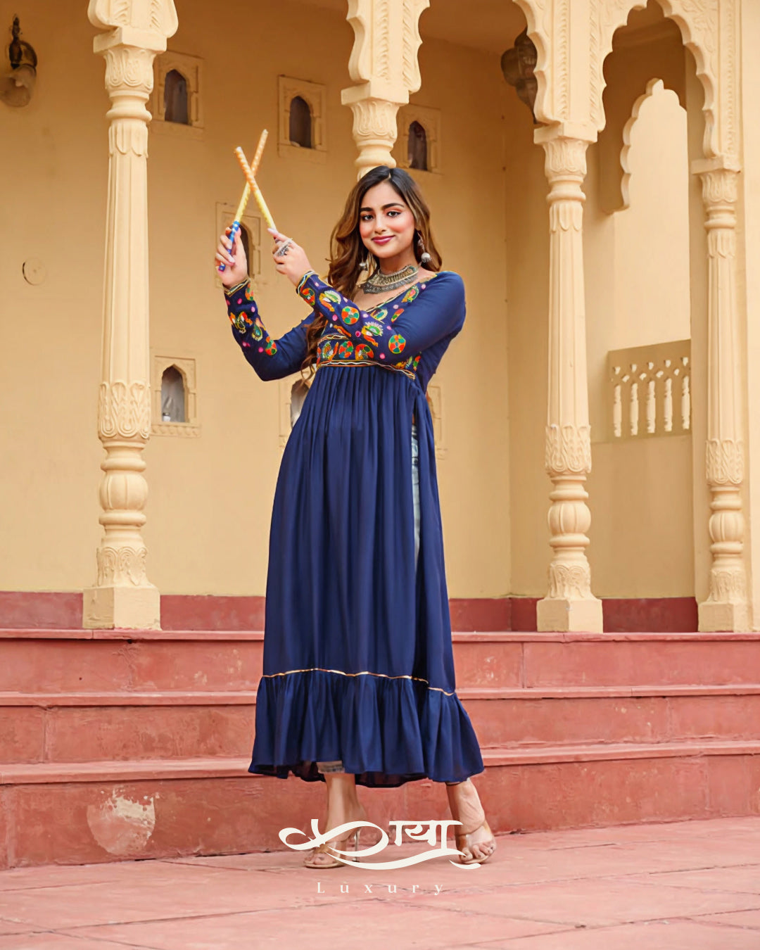 Reyon Kutchi Gamthi Work Festive Kurti | Navratri Collection 2025