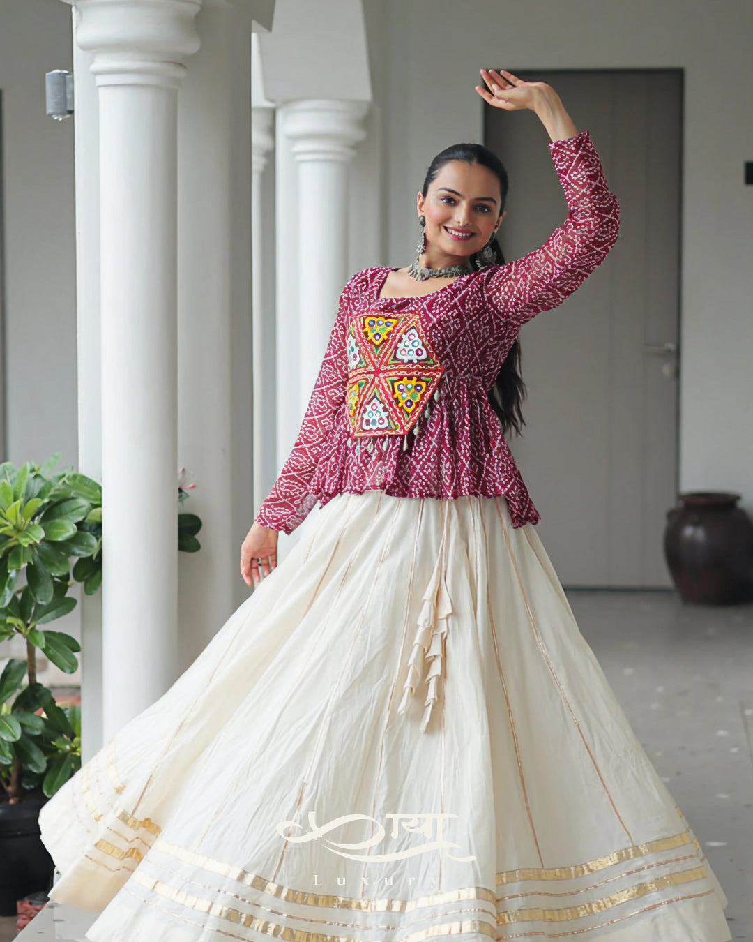 Kora Cotton Gota-Patti Lehenga with Bandhani Kutchi Patchwork | Navratri Collection 2025