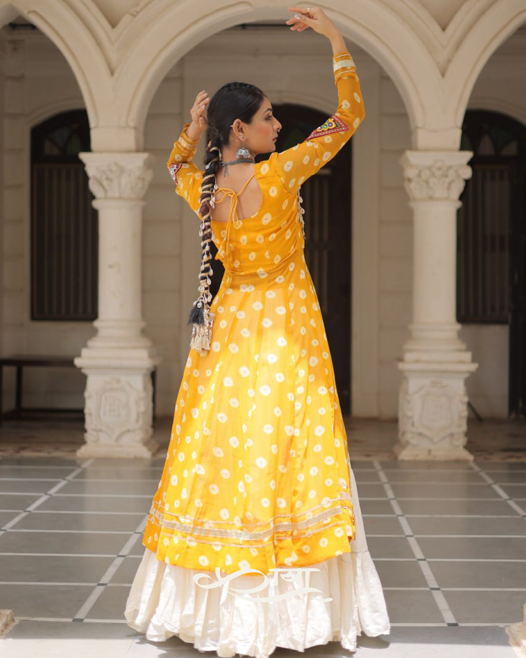 12-Meter Flair Kora Cotton Lehenga with Bandhani Kutchi Patchwork Georgette Kurti| Navratri Collection 2025