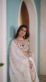 Ivory Chinon Silk Embroidered Lehenga Ensemble